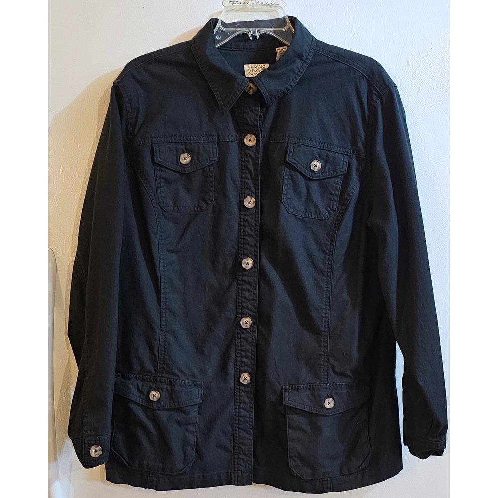 Classic Elements Woman Black Utility Jacket Button Front Cotton‎ Stretch 16-18W